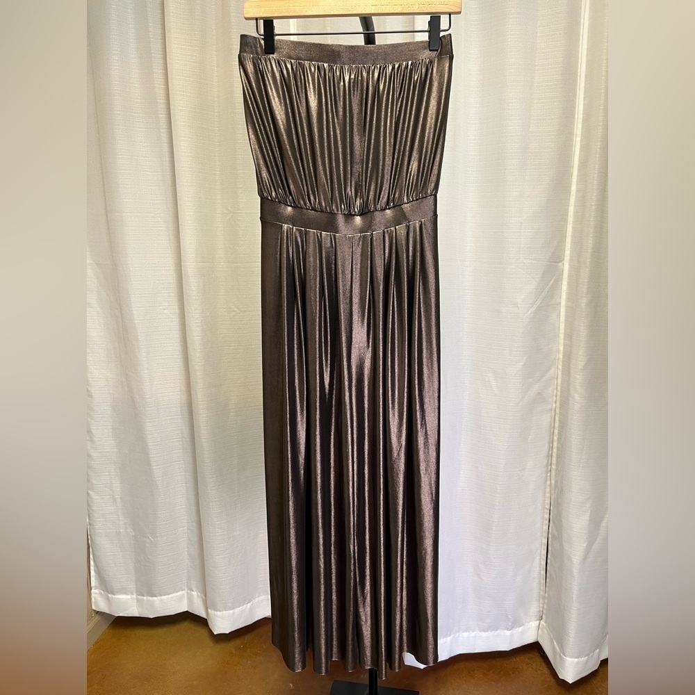 Urban Outfitters Bronze Metallic Strapless Wide Leg Jumpsuit | size Small